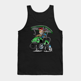 Funny Golf Cart Hotrod Golf Car Popping a Wheelie Cartoon Tank Top